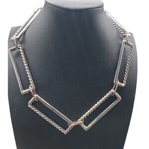 OE Large Regtangle Paper Link Statement Neckkace Silver Tone Toggle Close 17"